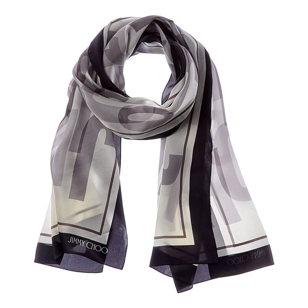 Jimmy Choo Logo Silk Scarf, Grey